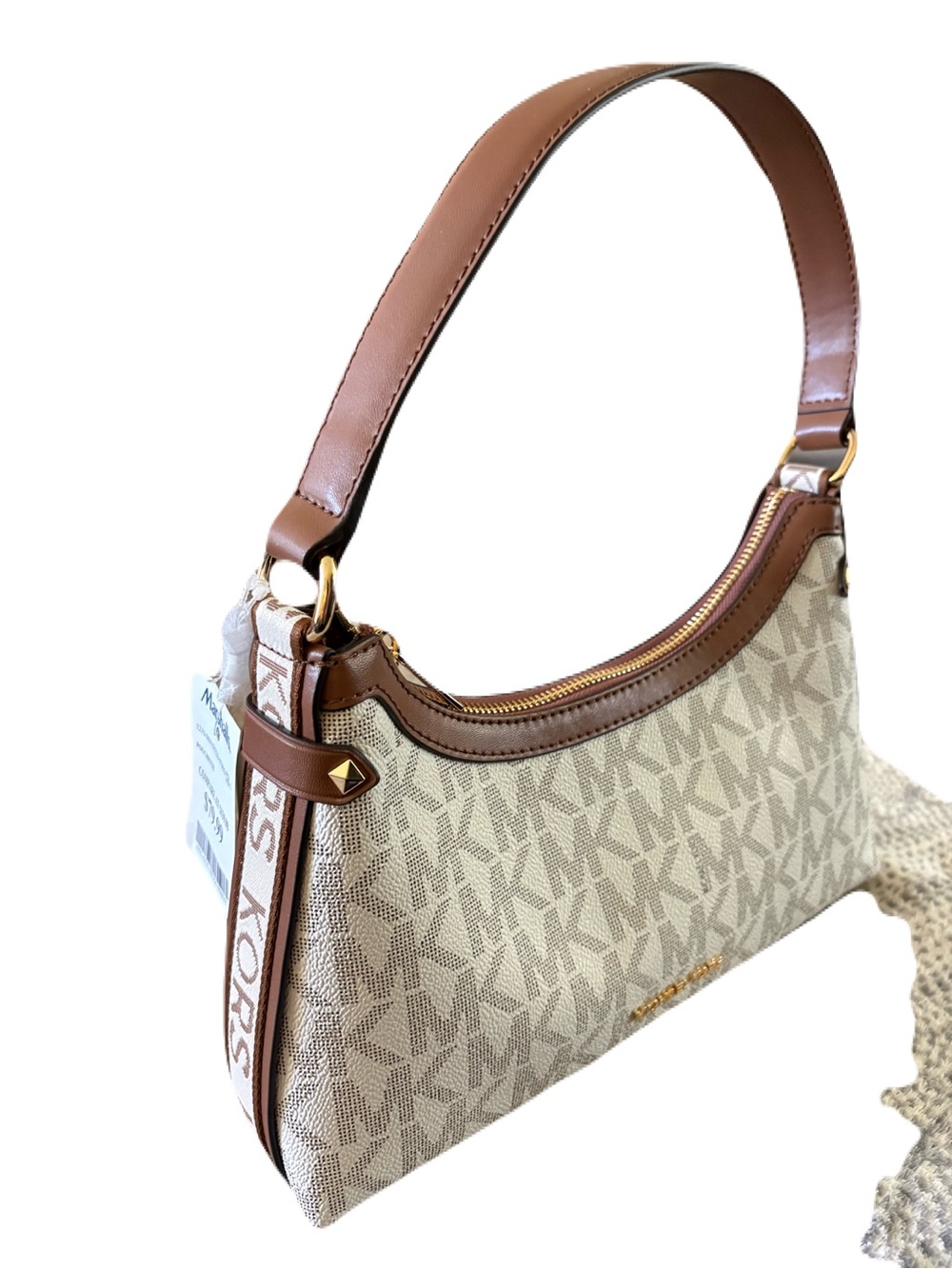 Michael Kors Cream Logo Shoulder Bag with Brown Trim